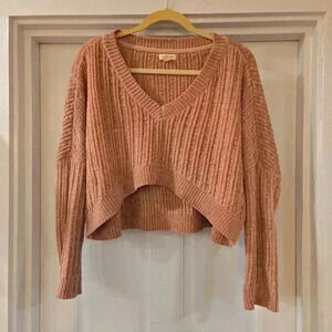 Silence + Noise Womens Long Sleeve V-Neck Crop Sweater Blush Size XS